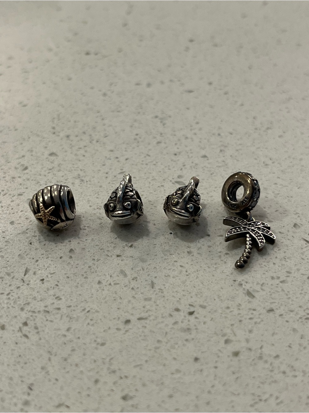 Pandora Silver Ocean Charm Set with Starfish, Palm Tree and Two Fish